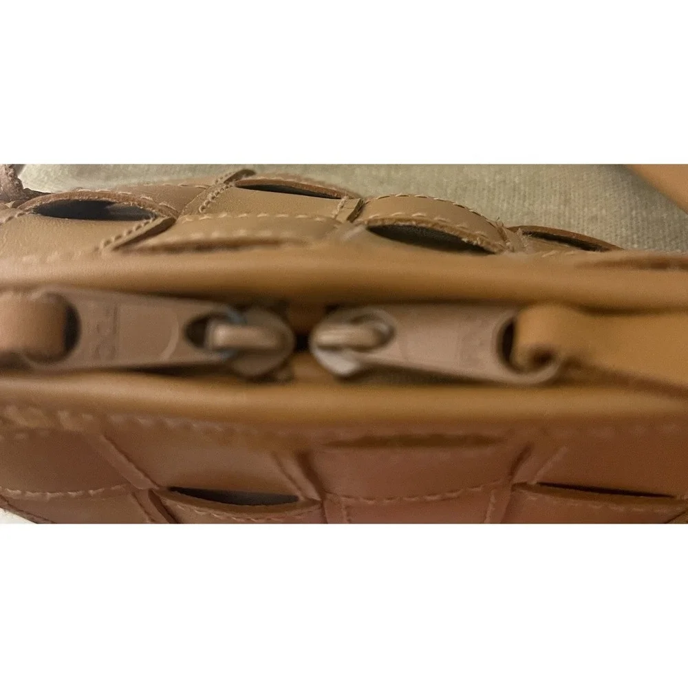 La Borsa Woven Cognac Leather & Solid Beige Woven Fabric‎ Satchel Handbag